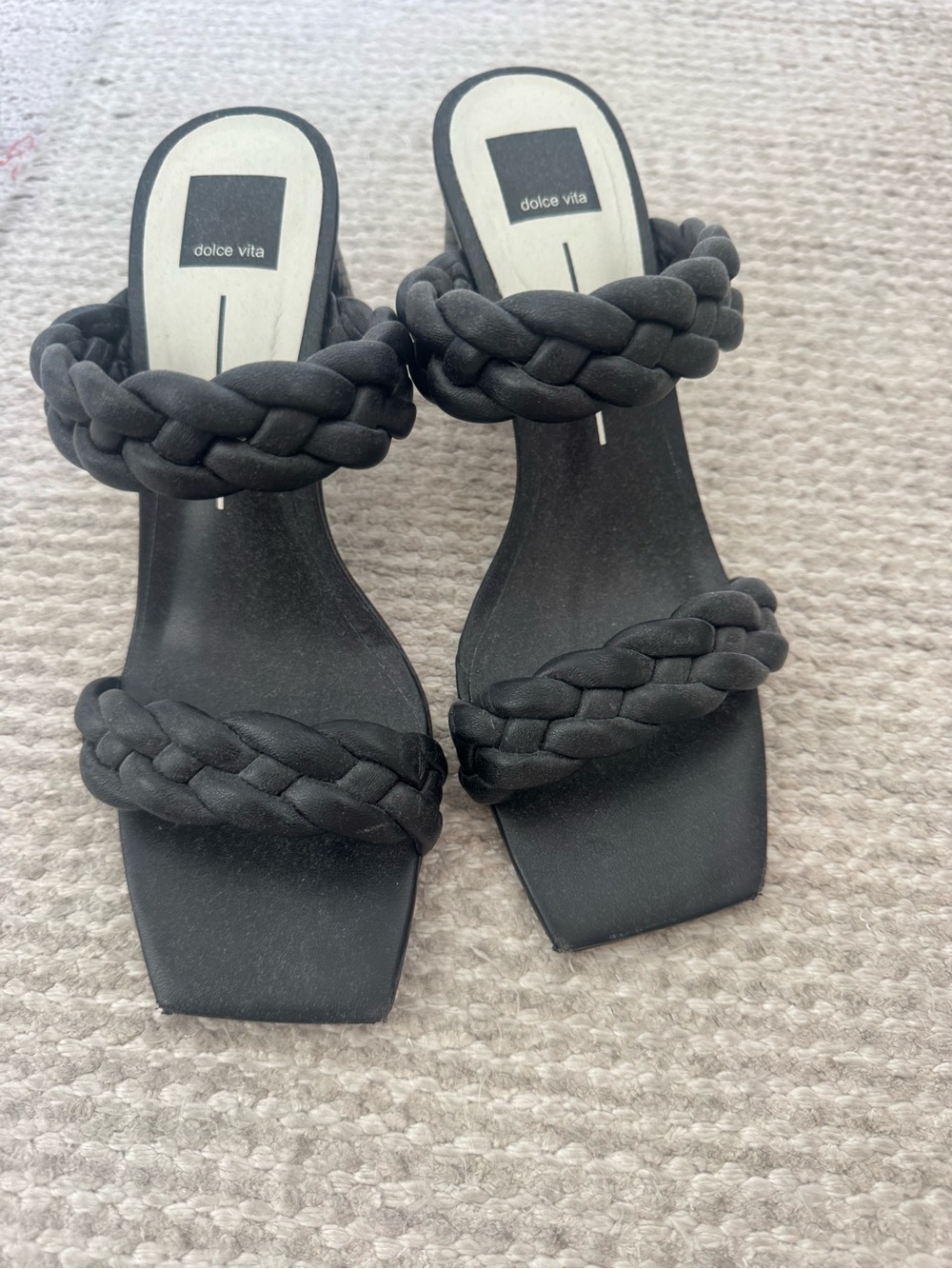Dolce Vita Black Braided Two-Strap Slide Heels